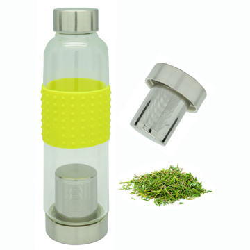 Single Wall Glass Tea Bottle with Strainer